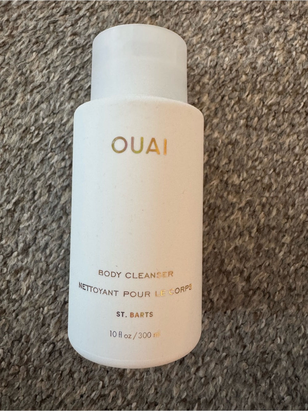 OUAI White Body Cleanser with Gold Text
